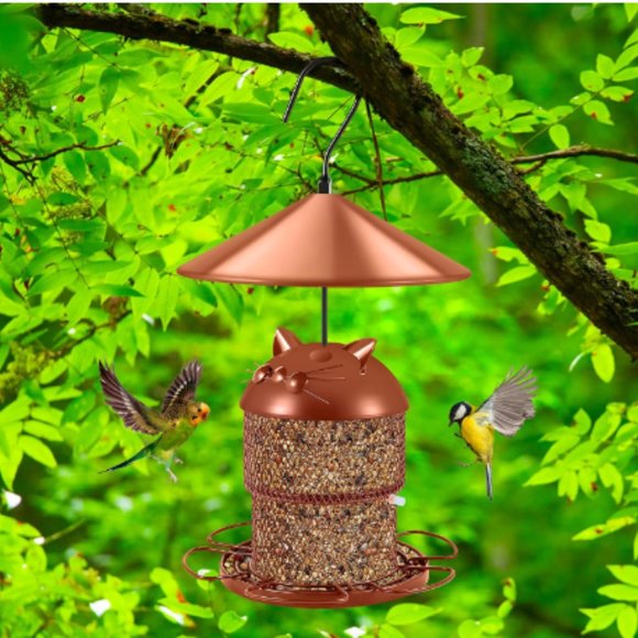 Retractable - Telescopic Metal Bird Feeder w/ Cute Cat-Face Cover - Picture 6 of 10